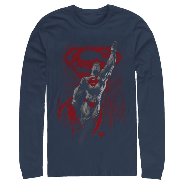 fifth sun Men's Superman Grunge Hero Flight Long Sleeve Shirt