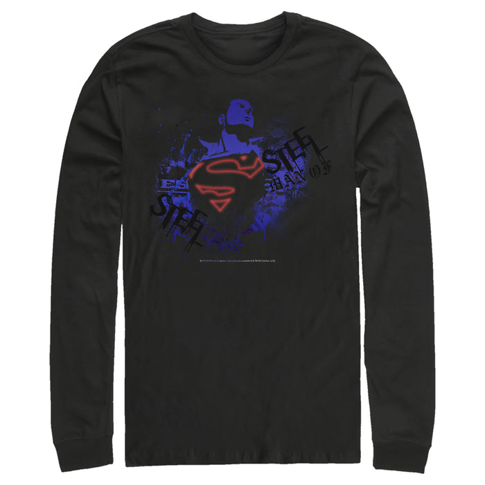 fifth sun Men's Superman Hero Graffiti Neon Print Long Sleeve Shirt