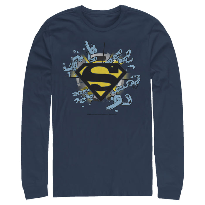 fifth sun Men's Superman Logo Broken Chain Long Sleeve Shirt