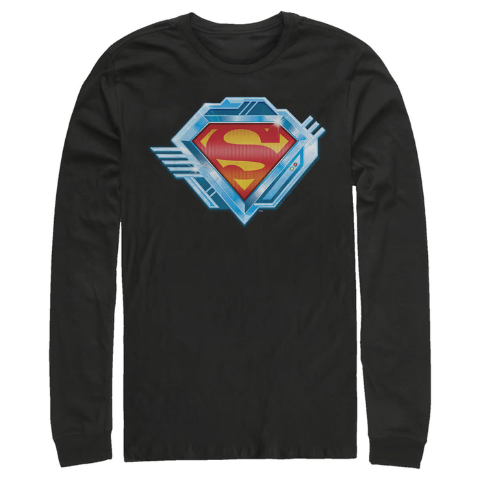 fifth sun Men's Superman Logo Chrome Machine Long Sleeve Shirt