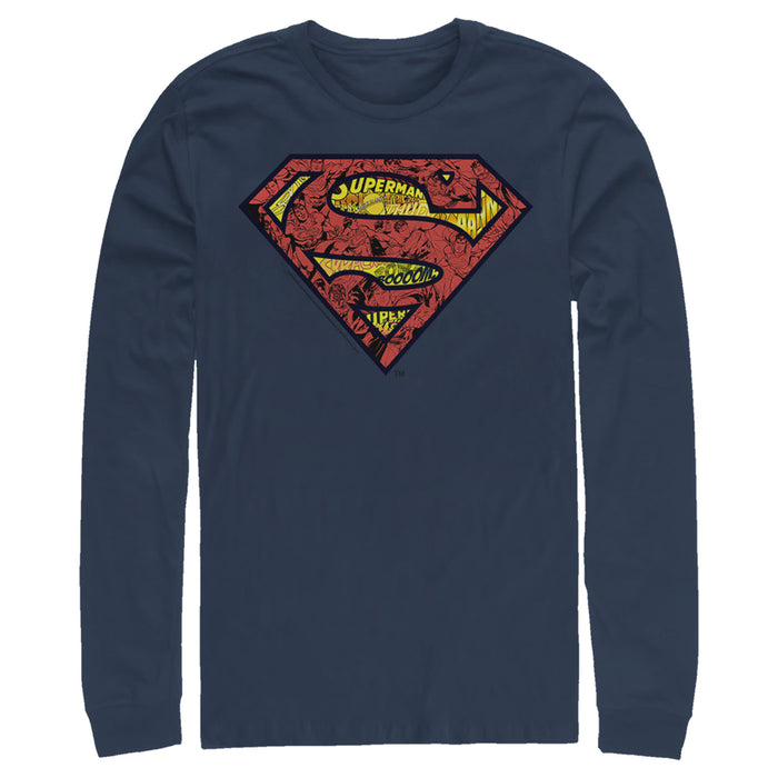 fifth sun Men's Superman Logo Collage Long Sleeve Shirt