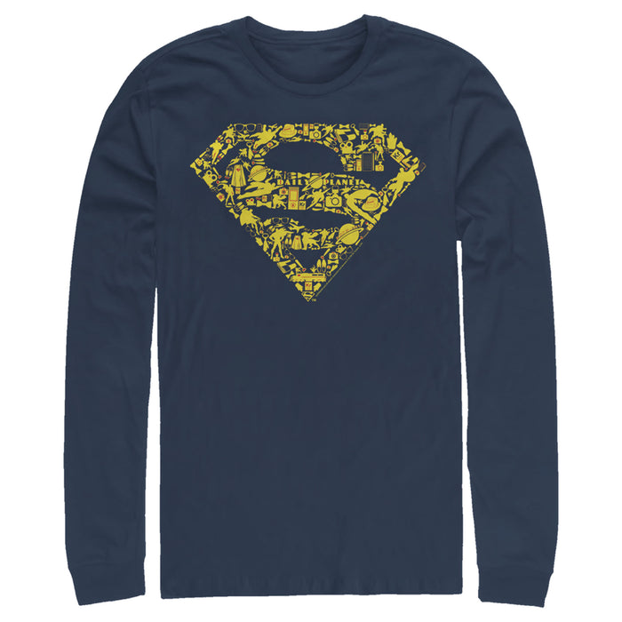 fifth sun Men's Superman Logo Icon Collage Long Sleeve Shirt