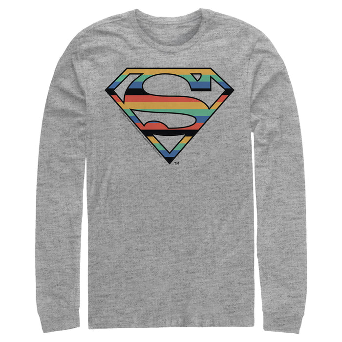 Fifth Sun Men's Superman Logo Retro Stripe Long Sleeve Shirt