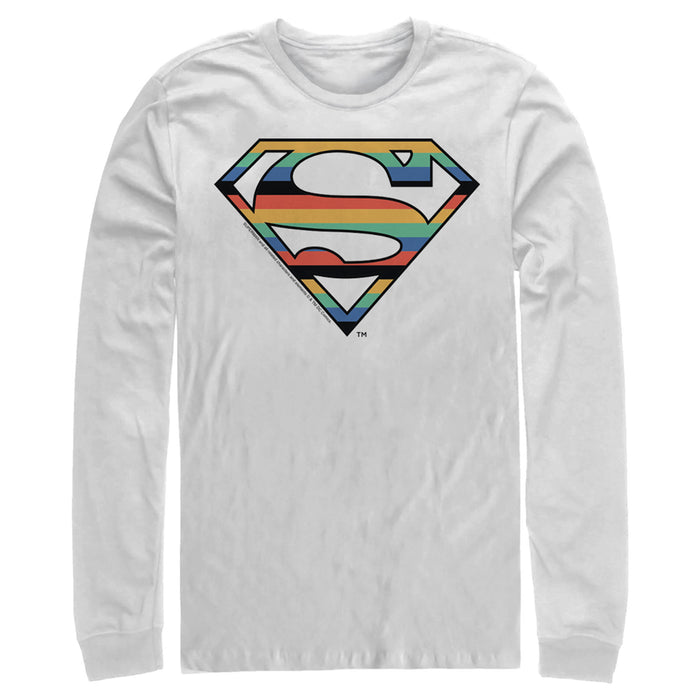 fifth sun Men's Superman Logo Retro Stripe Long Sleeve Shirt