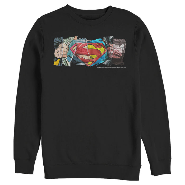 fifth sun Men's Superman Logo Ripped Paper Sweatshirt