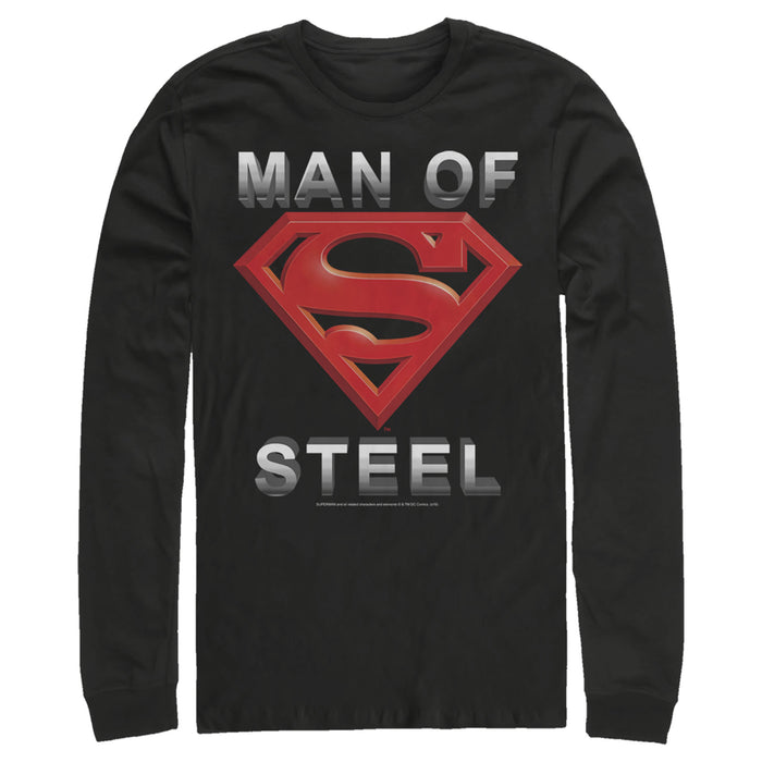 Fifth Sun Men's Superman Man Of Steel Beveled Logo Long Sleeve Shirt
