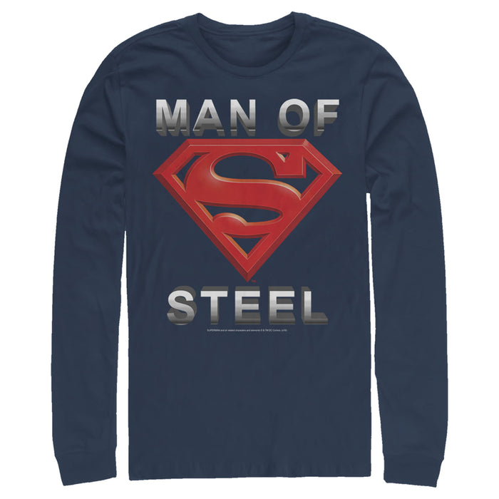 fifth sun Men's Superman Man of Steel Beveled Logo Long Sleeve Shirt