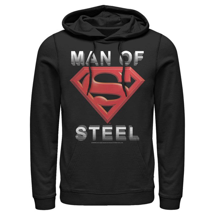 fifth sun Men's Superman Man of Steel Beveled Logo Pull Over Hoodie
