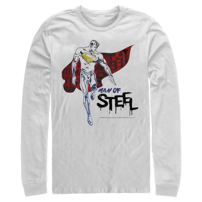 fifth sun Men's Superman Man of Steel Paint Drip Long Sleeve Shirt