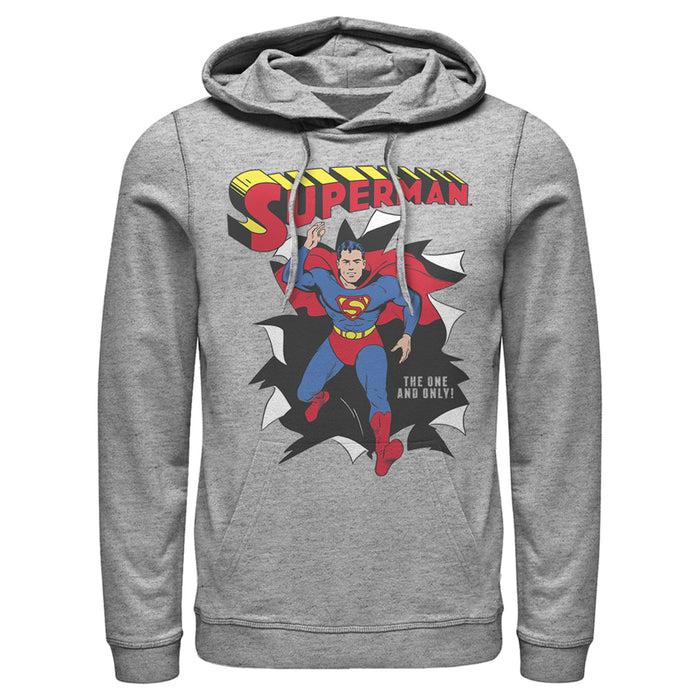 fifth sun Men's Superman Only One Hero Rip Pull Over Hoodie