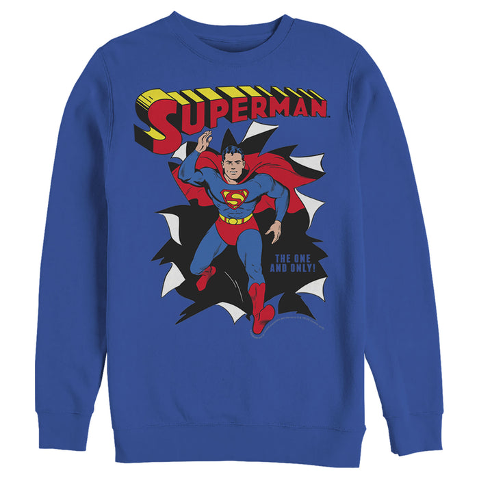fifth sun Men's Superman Only One Hero Rip Sweatshirt