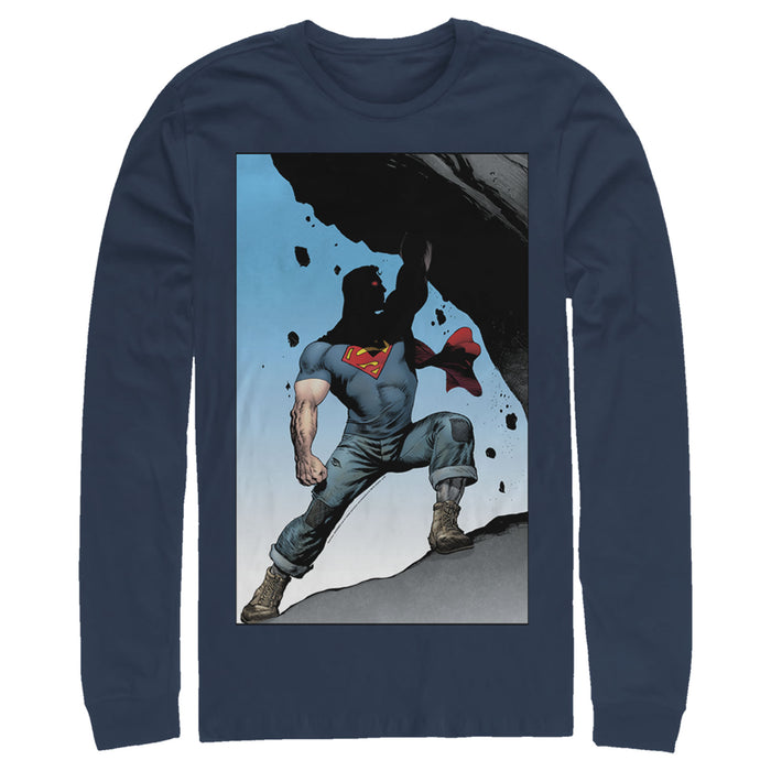 fifth sun Men's Superman Strongest Hero Pose Long Sleeve Shirt