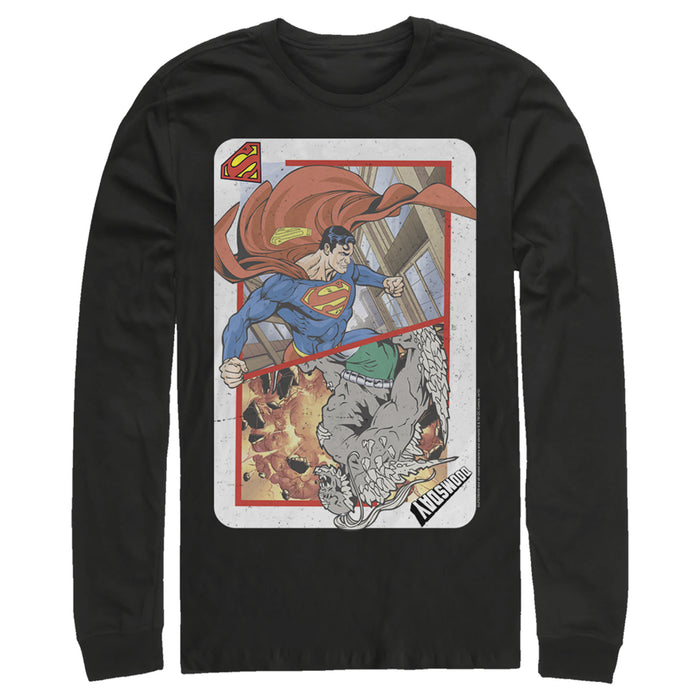 fifth sun Men's Superman Super Doom Playing Card Long Sleeve Shirt