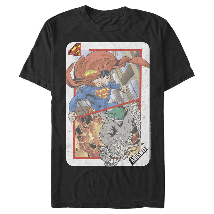fifth sun Men's Superman Super Doom Playing Card T-Shirt