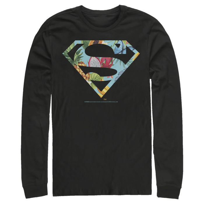 fifth sun Men's Superman Tropical Shield Logo Long Sleeve Shirt