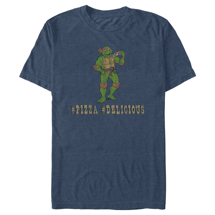 fifth sun Men's Teenage Mutant Ninja Turtles Distressed Hashtag Pizza Hashtag Delicious T-Shirt