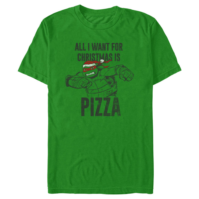 fifth sun Men's Teenage Mutant Ninja Turtles Distressed Raphael All I Want for Christmas Is Pizza T-Shirt