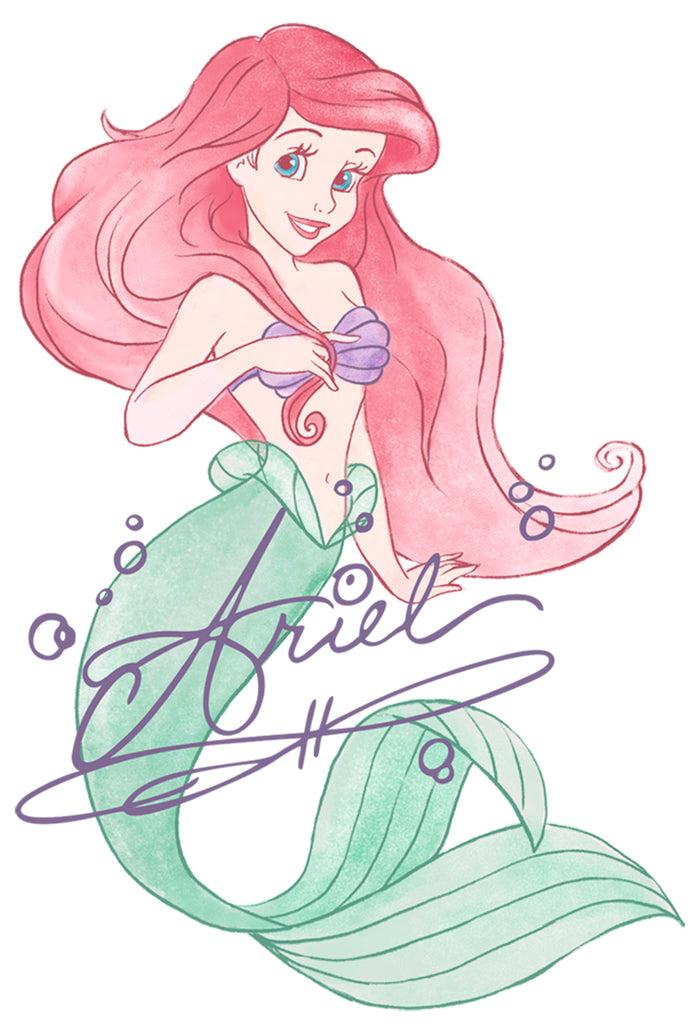 Fifth Sun Men's The Little Mermaid Ariel Watercolor Signature Baseball Tee