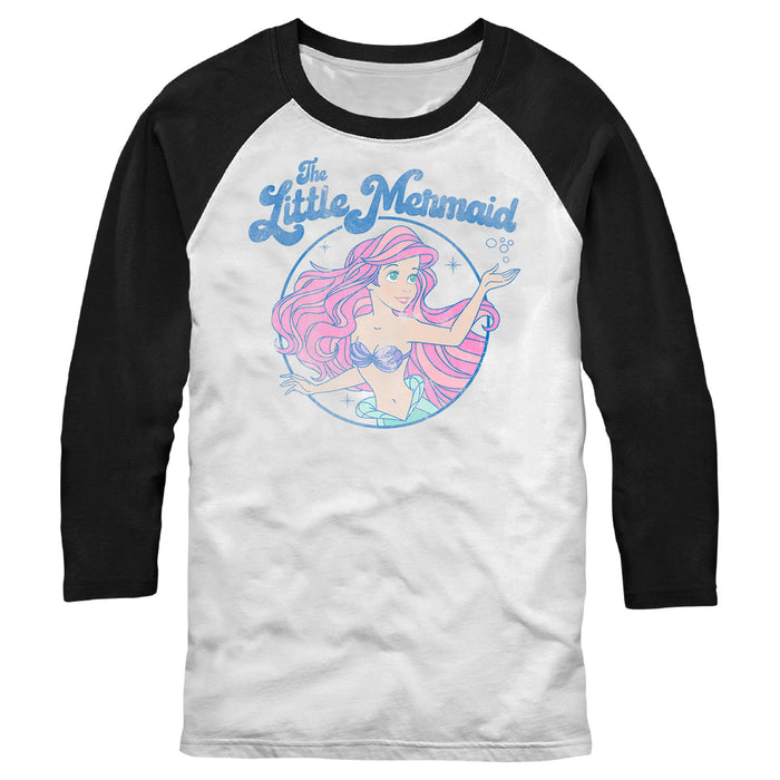 fifth sun Men's The Little Mermaid Distressed Title and Ariel Baseball Tee