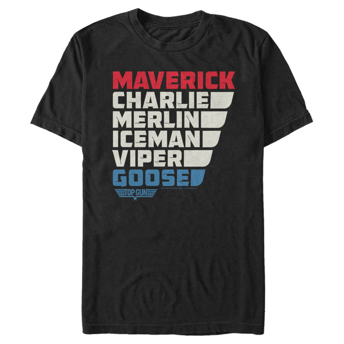 fifth sun Men's Top Gun Character Name Stack T-Shirt