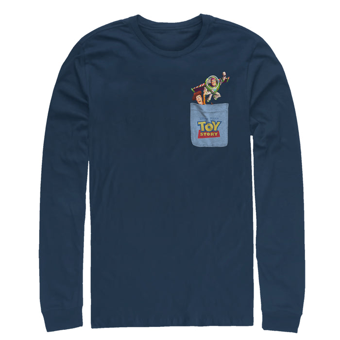 fifth sun Men's Toy Story Buzz & Woody Pocket Print Long Sleeve Shirt