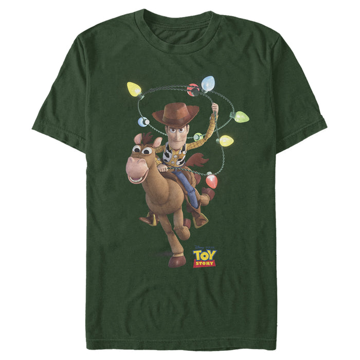 fifth sun Men's Toy Story Christmas Light Woody Lasso T-Shirt