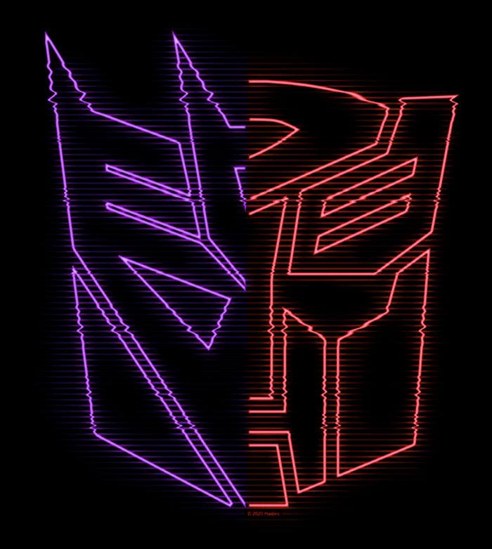 Fifth Sun Men's Transformers Split Bot Neon Logo T-Shirt