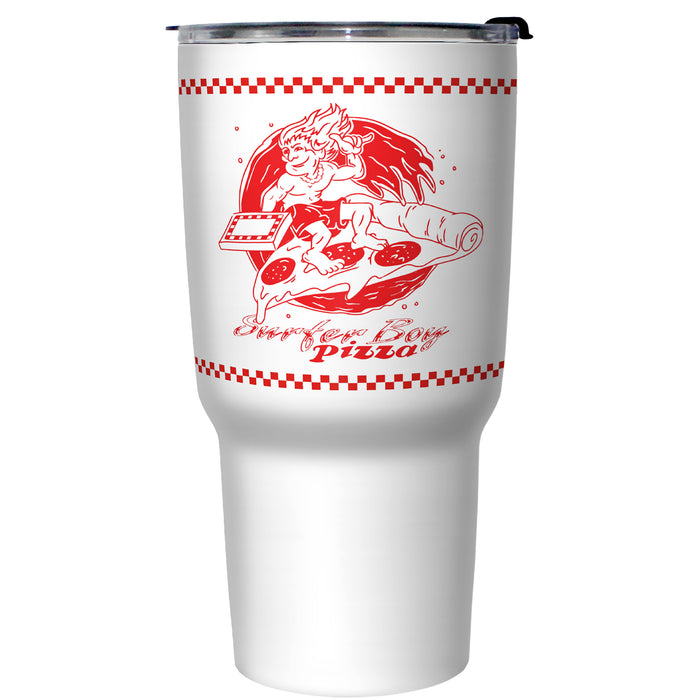 fifth sun Stranger Things Surfer Boy Pizza Slogan Stainless Steel Tumbler With Lid