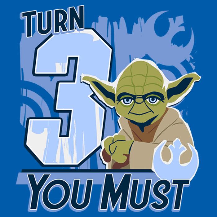 Fifth Sun Toddler's Star Wars Yoda Turn 3 You Must Rebel Logo Portrait T-Shirt
