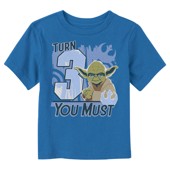 fifth sun Toddler's Star Wars Yoda Turn 3 You Must Rebel Logo Portrait T-Shirt