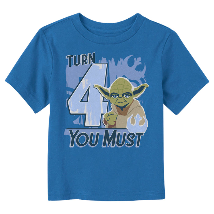 fifth sun Toddler's Star Wars Yoda Turn 4 You Must Rebel Logo Portrait T-Shirt