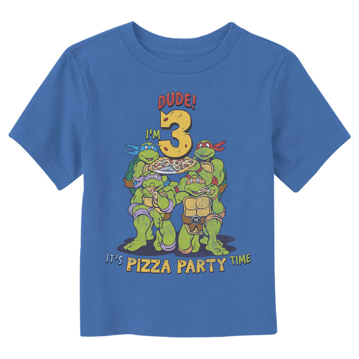 fifth sun Toddler's Teenage Mutant Ninja Turtles Dude I'm 3 It's Pizza Party Time T-Shirt