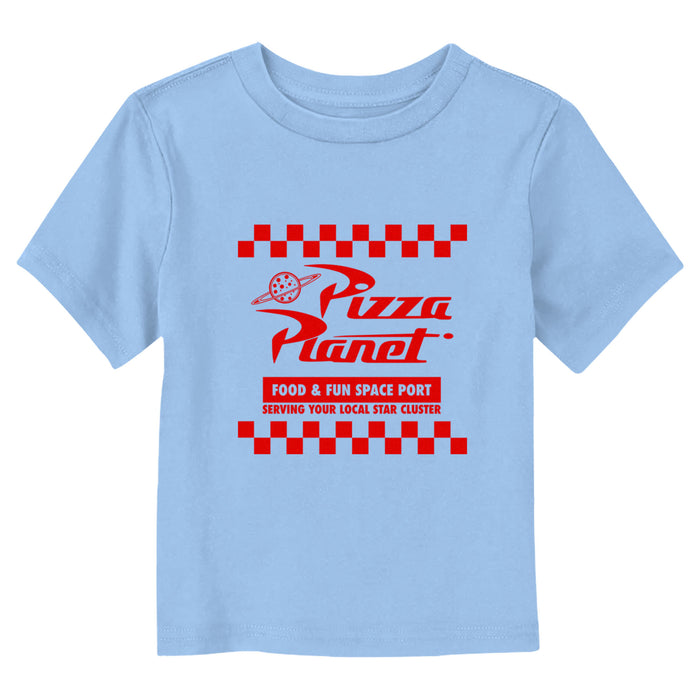 fifth sun Toddler's Toy Story Pizza Planet Food & Fun Space Port T-Shirt