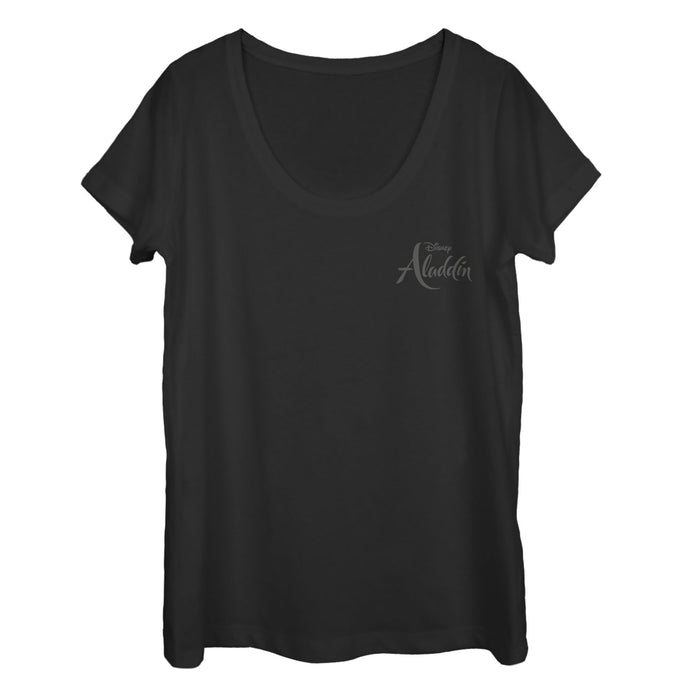 fifth sun Women's Aladdin Title Logo Badge Scoop Neck