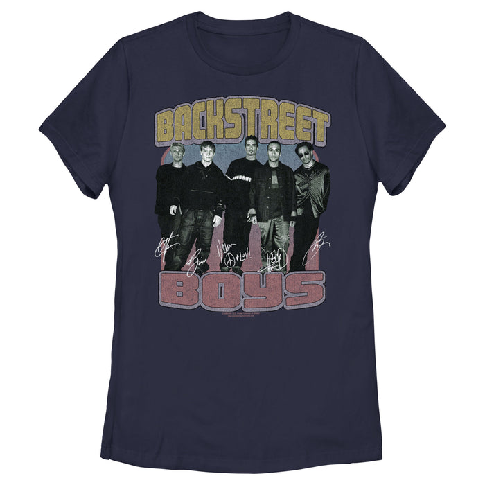 fifth sun Women's Backstreet Boys Group Signatures Distressed T-Shirt
