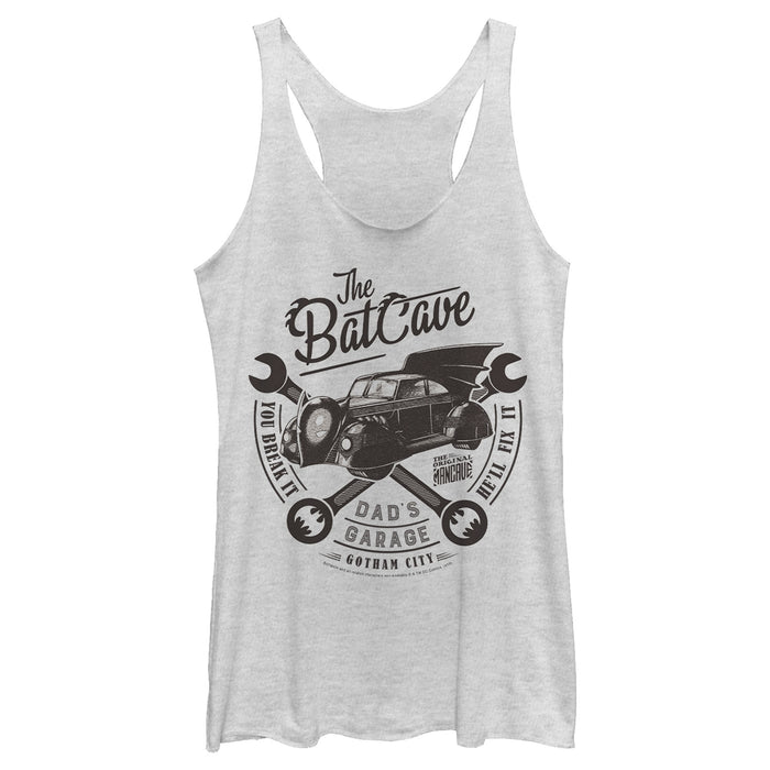 fifth sun Women's Batman Bat Cave Dad's Garage Racerback Tank Top