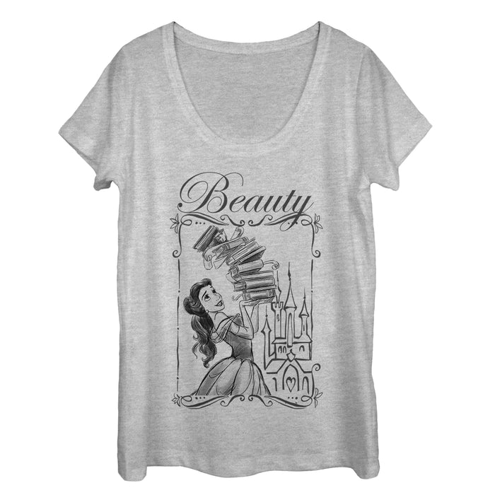 fifth sun Women's Beauty and the Beast Belle Book Tower Scoop Neck