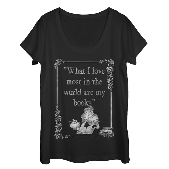 fifth sun Women's Beauty and the Beast Belle Loves Books Scoop Neck