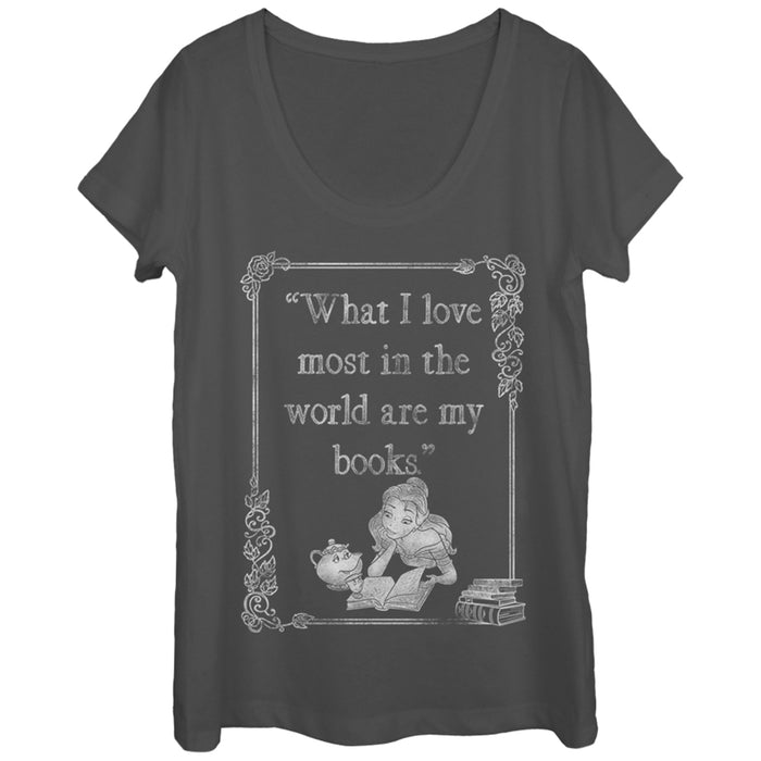 fifth sun Women's Beauty and the Beast Belle Loves Books Scoop Neck