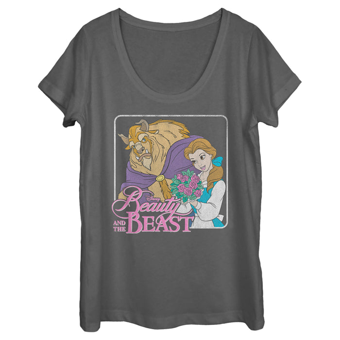 fifth sun Women's Beauty and the Beast Bouquet Frame Scoop Neck