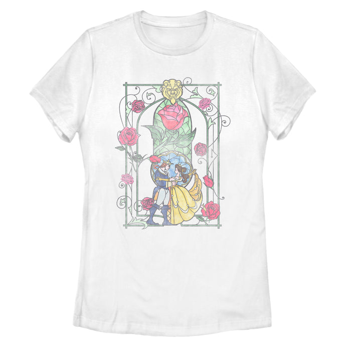 fifth sun Women's Beauty and the Beast Distressed Classic Love Stained Glass T-Shirt