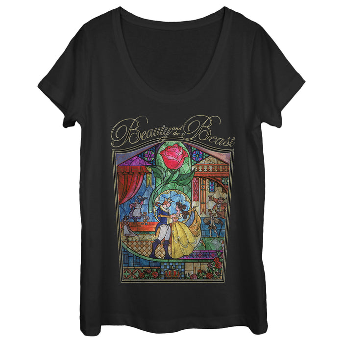 fifth sun Women's Beauty and the Beast Glass Window Scoop Neck