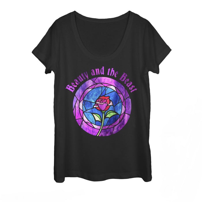 fifth sun Women's Beauty and the Beast Stained Glass Rose Scoop Neck