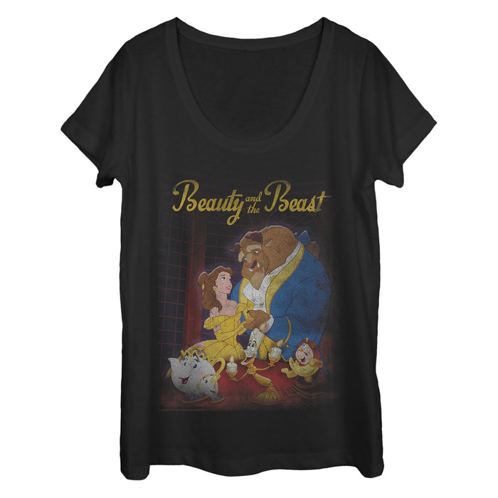 fifth sun Women's Beauty and the Beast Vintage Poster Scoop Neck
