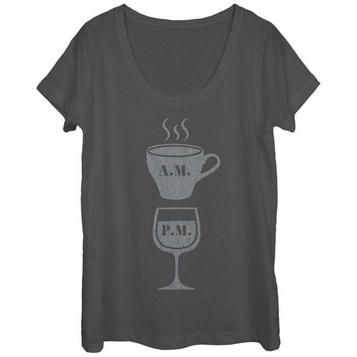 fifth sun Women's CHIN UP Coffee AM Wine PM Scoop Neck