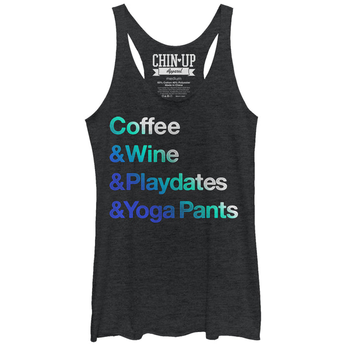 fifth sun Women's CHIN UP Coffee Wine Playdates Yoga Pants Racerback Tank Top