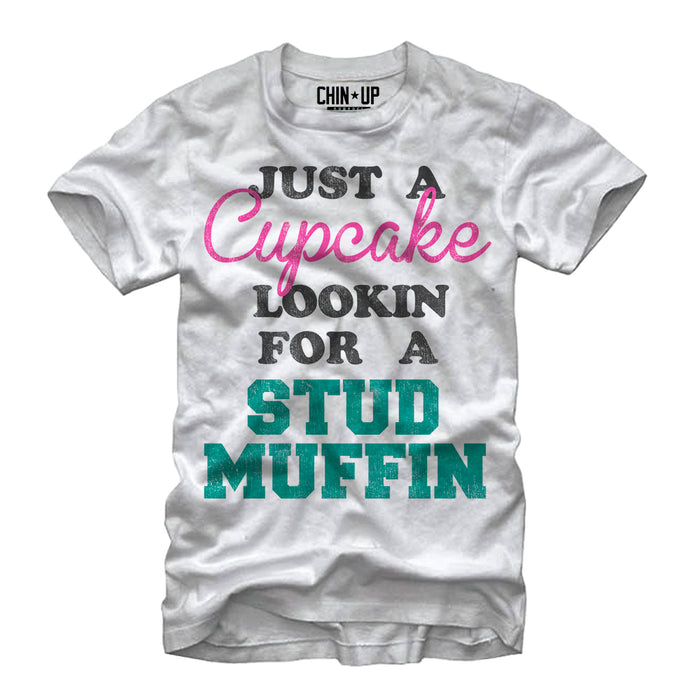 fifth sun Women's CHIN UP Cupcake Looking for a Stud Muffin Boyfriend Tee