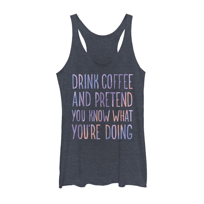 fifth sun Women's CHIN UP Drink Coffee and Pretend Racerback Tank Top