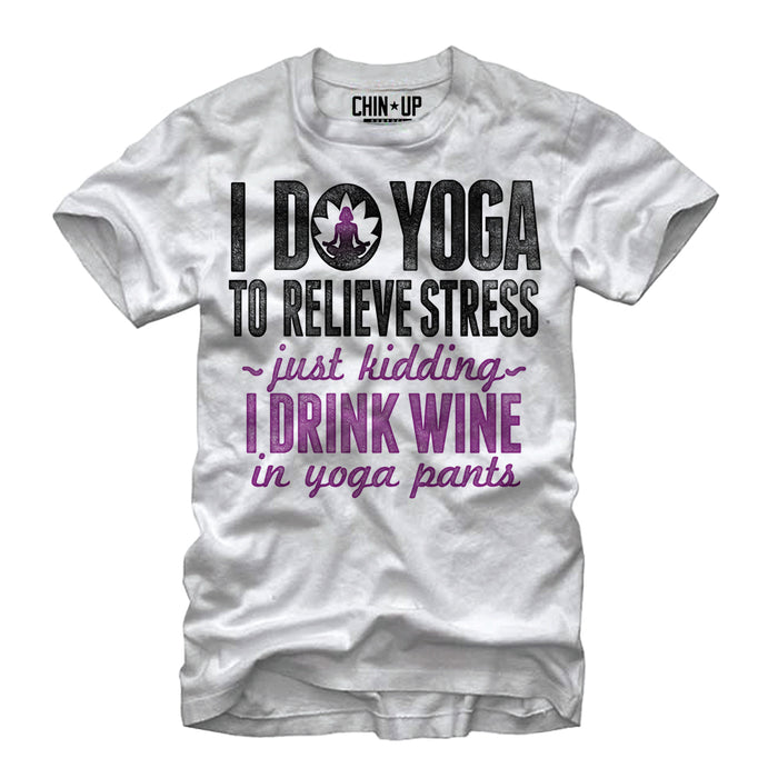fifth sun Women's CHIN UP Drink Wine in Yoga Pants Boyfriend Tee