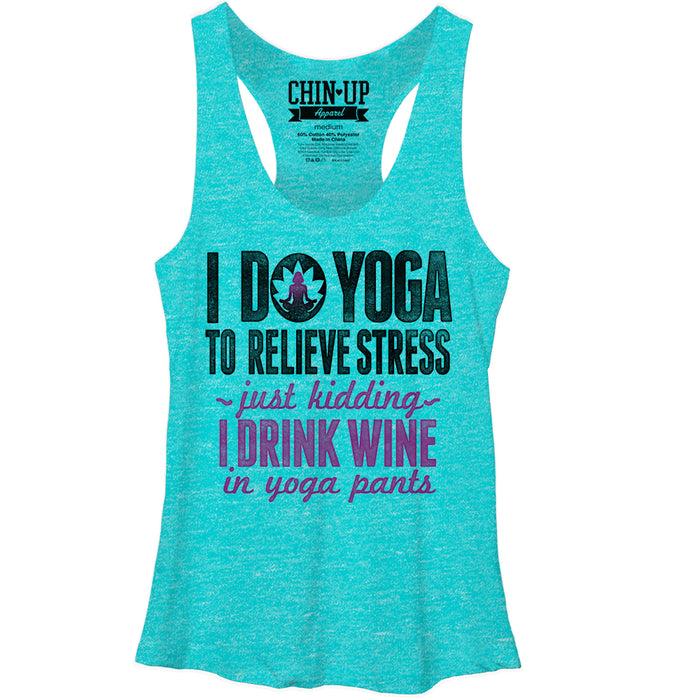 fifth sun Women's CHIN UP Drink Wine in Yoga Pants Racerback Tank Top